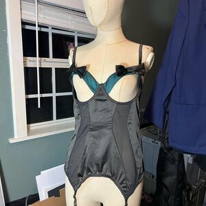 Peek And Beau Corset Bustier Top W/Garter Straps, Burlesque Stripper Wear Sz L